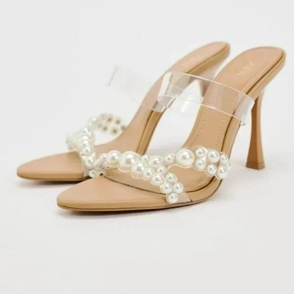 ★ZARA★ FAUX-PATENT HEELED SANDALS WITH FLOWER FLOWER DETAIL PATENT FINISH HEELED SANDALS - Pink | ZARA